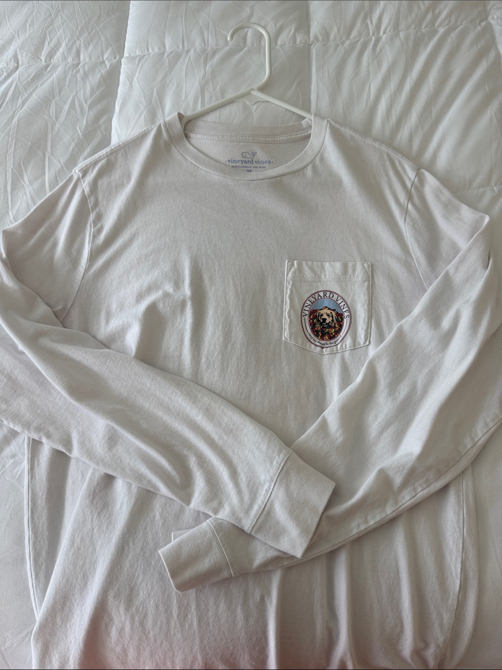 Vineyard Vines White Long-Sleeve Pocket Tee with Logo Patch